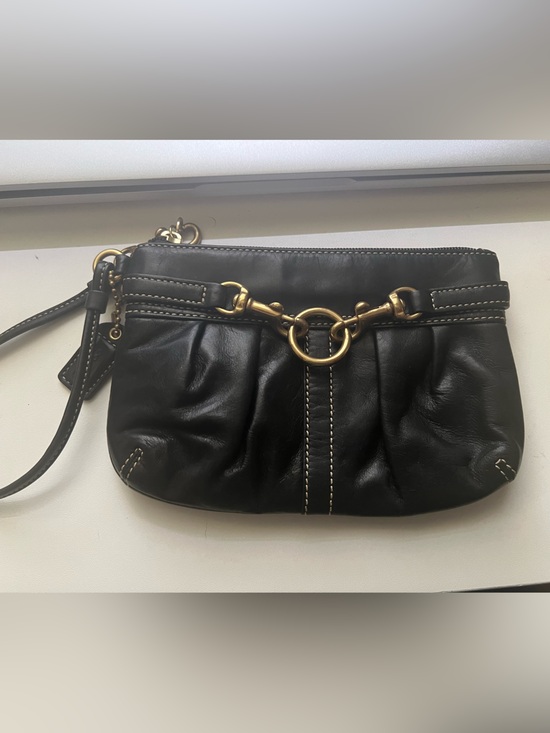 Coach Handbags - Coach Black Leather Wristlet with Gold Hardware